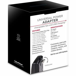 CyberPower CPUAC1U1300 Universal Power Adapter with multiple tips - 1300 mA, 3 VDC, 4.5 VDC, 5 VDC, 6 VDC, 7.5 VDC, 9 VDC,