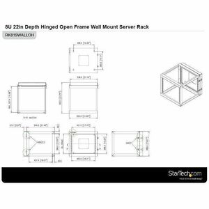 StarTech.com 8U 22in Depth Hinged Open Frame Wallmount Server Rack - Cold-rolled Steel (CRS) - 63.37 kg Maximum Weight Cap
