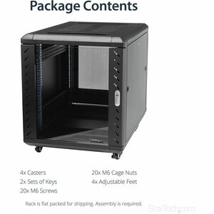 StarTech.com 4-Post 12U Server Rack Cabinet, 19" Data Rack Cabinet for Computer / IT Equipment, Home Network Rack, Half He