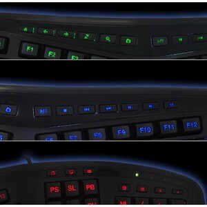 Adesso Color Illuminated Ergonomic Keyboard - Cable Connectivity - USB Interface - RGB LED - 105 Key(s) - 13 Hot Key(s) - 