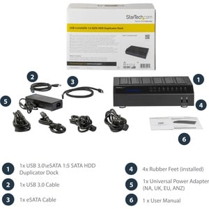 StarTech.com 6 Bay Hard Drive Duplicator/Eraser, 1:5 HDD/SSD Cloner/Copier, USB/eSATA to SATA Dock, Disk Sanitizer/Wiper, 
