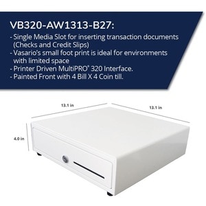 apg®Standard- Duty Point of Sale Cash Drawer | Vasario Series VB320-AW1313-B27 - USD 4 Bill - 4 Coin - 2 Media Slot - Stai