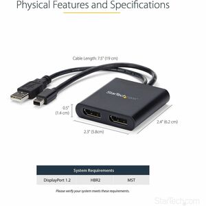 StarTech.com 2-Port Multi Monitor Adapter, Mini DisplayPort to DP MST Hub, Dual 4K 30Hz, Video Splitter for Extended Deskt