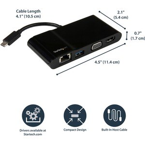 StarTech.com USB-C Multiport Adapter - USB C auf 4K HDMI / USB 3.0 / VGA - USB-C Mini Dockingstation - Erster Anschluss: 1