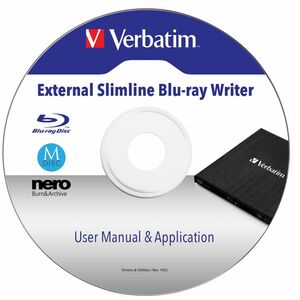 Masterizzatore Blu-ray Verbatim - Esterno - 1 Unità - Nero - BD-R, CD-R, DVD+R, DVD-R Supporto - 24x Scrittura CD - 6x Scr