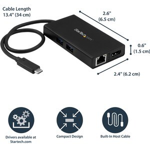 StarTech.com USB-C Multiport Adapter - USB-C Travel Dock w/ 4K HDMI - 60W PD Pass-Through, GbE, 2x USB-A - Mini USB Type-C