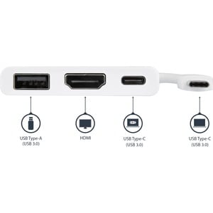 StarTech.com StarTech.com USB C Multiport Adapter with HDMI 4K & 1x USB 3.0 - PD - Mac & Windows - White USB Type C All in