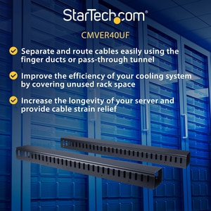 StarTech.com Vertical Cable Organizer with Finger Ducts - Vertical Cable Management Panel - Rack-Mount Cable Raceway - 40U