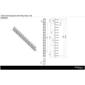 StarTech.com Vertical Cable Organizer with D-Ring Hooks - Vertical Cable Management Panel - 20U - 2.8ft. - Eliminate cable