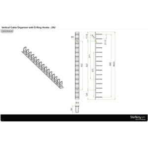 StarTech.com Vertikaler Kabelordner mit D-Hacken - 0U - 85cm - Rack Kabelmanager - Kabelbündler - 20U Rack Height x 50,8 m