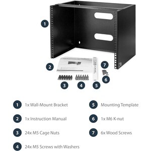 StarTech.com 8U Wall Mount Rack, 14in Deep, 19 inch Wall Mount Network Rack, Wall Mounting Patch Panel Bracket for Switch/