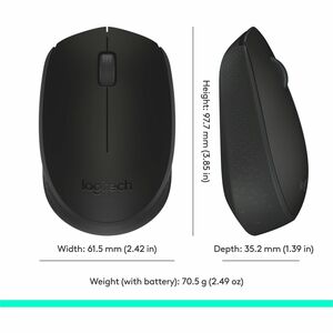 Logitech M170 Mouse - Optical - Wireless - Radio Frequency - Black - USB - Scroll Wheel - 2 Button(s) - Symmetrical