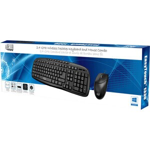 Adesso WKB-1330CB - 2.4 GHz Wireless Desktop Keyboard and Mouse Combo - USB Membrane Wireless RF 2.40 GHz Keyboard - 103 K