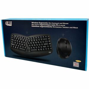 Adesso Tru-Form Wireless Ergo Mini Keyboard & Mouse - USB Membrane Wireless RF Keyboard - 87 Key - English (US) - Black - 