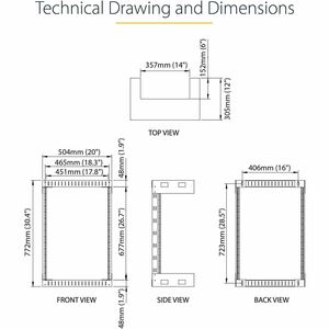 StarTech.com 15U 19" Wall Mount Network Rack, 12" Deep 2 Post Open Frame Server Room Rack for Data/AV/IT/Computer Equipmen