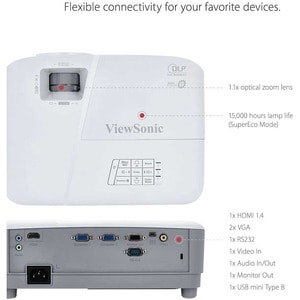 ViewSonic PA503S 3D Ready DLP Projector - 4:3 - Portable - 800 x 600 - Front, Ceiling - 576p - 4500 Hour Normal Mode - 150
