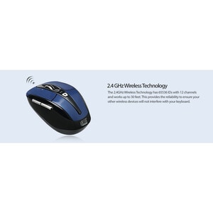 Adesso iMouse S60L - 2.4 GHz Wireless Programmable Nano Mouse - Optical - Wireless - Radio Frequency - 2.40 GHz - Blue - U