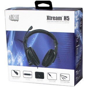 Adesso Xtream H5 - 3.5mm Stereo Headset with Microphone - Noise Cancelling - Wired- Lightweight - Works with Computer, Tab