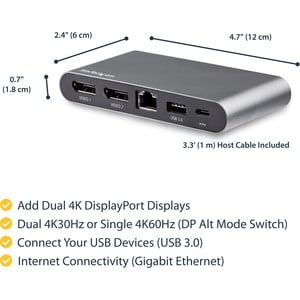 StarTech.com USB 3.0 Type C Docking Station for Monitor, Notebook - 100 W - 4 x USB Ports - 1 x USB 2.0 - 2 x USB 3.0 - US