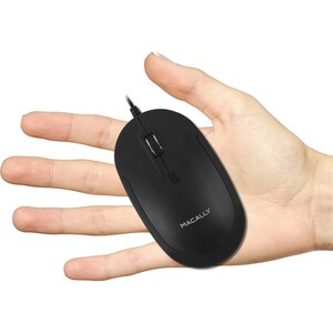 Macally USB Optical Quiet Click Mouse for Mac/PC Black - Optical - Cable - Black - USB - 2400 dpi - Scroll Wheel - Symmetr