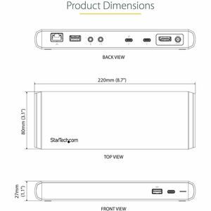 StarTech.com Thunderbolt 3 Dock - Dual Monitor 4K 60Hz TB3 Laptop Docking Station with DisplayPort - 85W Power Delivery - 