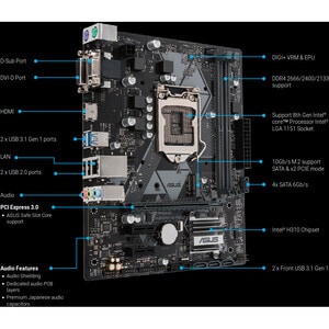 Asus Prime H310M-A R2.0 Desktop Motherboard - Intel H310 Chipset - Socket H4 LGA-1151 - Micro ATX - Core i7 Processor Supp