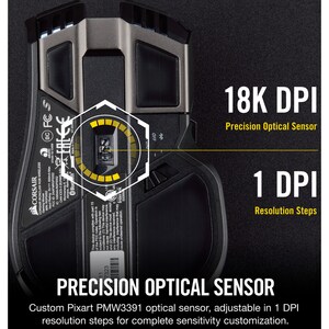 Corsair IRONCLAW RGB Wireless Gaming Mouse - Optical - Cable/Wireless - Bluetooth/Radio Frequency - 2.40 GHz - Black - USB