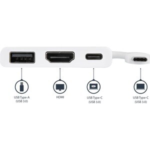 USB-C TO 4K HDMI MULTIFUNCTION ADAPTER WITH POWER DELIVERY AND USB-A PORT - WHITE