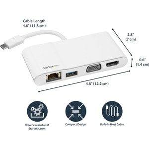 StarTech.com USB Type C Docking Station for Notebook - Silver, White - 1 Displays Supported - 4K - 2048 x 1280, 3840 x 216
