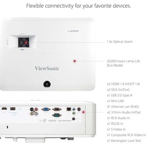 ViewSonic LS750WU 5000 Lumens WUXGA Networkable Laser Projector with 1.3x Optical Zoom Vertical Horizontal Keystone and Le
