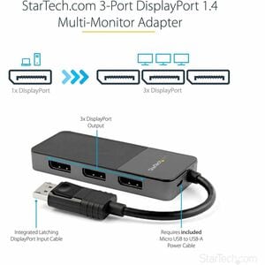 StarTech.com 3-Port DisplayPort 1.4 Splitter, DisplayPort to 3x DP Multi-Monitor Adapter, Triple 4K Computer MST Hub, Wind