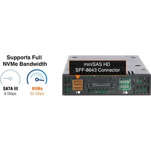 Icy Dock MB833M2K-B Drive Enclosure for 3.5" M.2, PCI Express NVMe - Mini-SAS HD Host Interface Internal - Black - Hot Swa