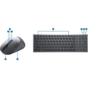 Dell Multi-Device Wireless Keyboard & Mouse Combo US English - KM7120W - Scissors Wireless Bluetooth/RF 5.0 2.40 GHz Keybo