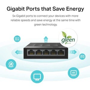 TP-Link LS1005G - Litewave 5 Port Gigabit Ethernet Switch - Desktop Ethernet Splitter - Plastic Case - Unshielded Network 