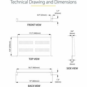 StarTech.com 1U Vented Server Rack Cabinet Shelf - Fixed 10in Deep Cantilever Rackmount Tray for 19" Data/AV/Network Enclo