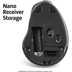Kensington Pro Fit Ergo Vertical Wireless Mouse - Wireless - Radio Frequency - Black - USB - 1600 dpi - Scroll Wheel - 6 B