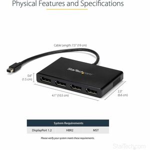 StarTech.com Signal Splitter - Plastic - 30 Hz to 60 Hz - 3840 × 2160 - DisplayPort