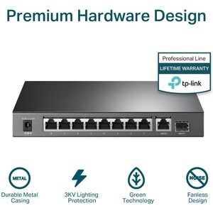 Conmutador Ethernet TP-Link  TL-SG1210P 10 - 2 Capa compatible - Modular - 1 Ranuras SFP - 7,11 W Power Consumption - 63 W