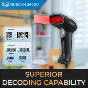 Adesso NuScan 2600U - Handheld 2D Barcode Scanner - Cable Connectivity - 30 scan/s - 12" Scan Distance - 1D, 2D - LED - US