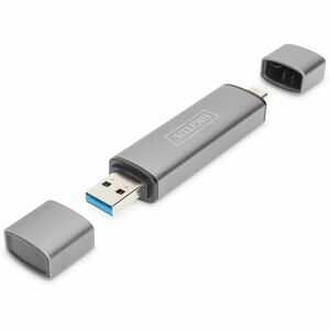 Digitus Dualer Kartenlesegerät Hub USB-C™ / USB 3.0, OTG. Kompatible Speicherkarten: MicroSD (TransFlash), SD, Produktfarb