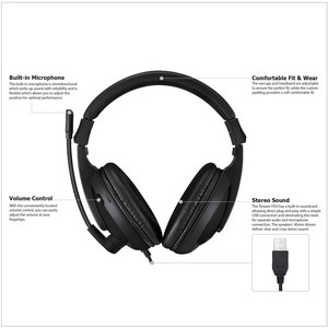 Adesso Xtream H5U - USB Stereo Headset with Microphone - Noise Cancelling - Wired- Lightweight - Works with Computer, Tabl