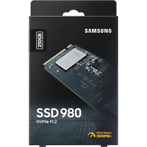 Samsung 980. SSD capacity: 250 GB, SSD form factor: M.2, Read speed: 2900 MB/s, Write speed: 1300 MB/s, Component for: PC