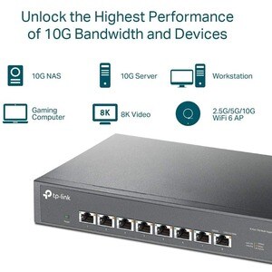 TP-Link TL-SX1008 - 8 Port 10G/Multi-Gig Unmanaged Ethernet Switch - Desktop/Rackmount - Plug & Play - Sturdy Metal Casing
