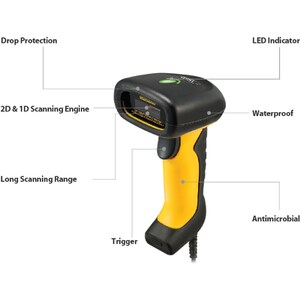 Adesso NuScan 5200TU Industrial, Healthcare, Logistics Handheld Barcode Scanner - Cable Connectivity - Yellow - 304.80 mm 