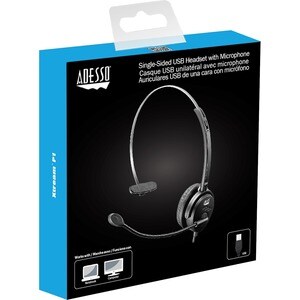 Adesso Xtream P1 Wired Over-the-head Mono Headset - Black - Monaural - Supra-aural - 32 Ohm - 20 Hz to 20 kHz - 180 cm Cab