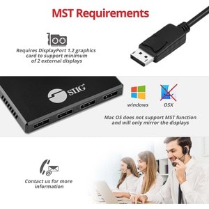 SIIG 8K 1x4 DisplayPort 1.4 to DisplayPort MST Hub Splitter - DP input to 4-port DP output - 32.4Gbps video bandwidth - Su