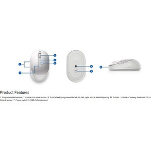 Dell Premier MS7421W Mouse - Bluetooth/Radio Frequency - Optical - 7 Button(s) - Platinum Silver - Wireless - 2.40 GHz - 4