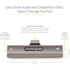 USB-C-Audio Adapter mit 3,5mm-Headset-Buchse und USB-Typ-C PD-Laden, für Handy/Tablet (CDP235APDM) - Silber