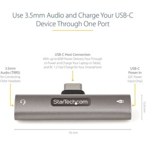 USB C AUDIO + CHARGE ADAPTER 3.5MM HEADSET JACK + PD CHARGING