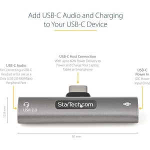 StarTech.com USB C Audio & Charge Adapter, USB-C Audio Adapter, USB C Audio Headset Port and USB Type-C PD Charger, For US